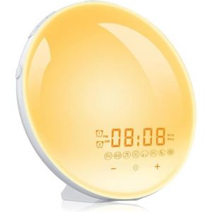 Radio-réveil - NAPASA - Lampe de Chevet LED - 20 Niveaux de Luminosité - 7 Sons Naturels - Fonction Snooze