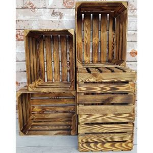 Lot de 6 caisses à fruits vintage en bois massif et solide pour décoration dintérieur couleur Effet brûlé