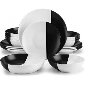 Service de table complet vancasso Assiette Série ACCEL-BW 16 pièces Chacun adopte un design bicolore - Blanc et Noir