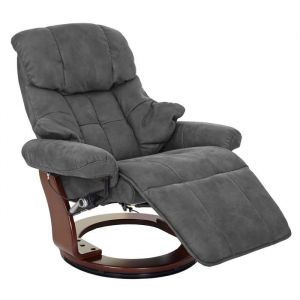 Fauteuil de relaxation - D&Eacute;COSHOP26 - Pivotant 360&deg; - Tissu gris fonc&eacute; - Bois moulur&eacute; - 1 place