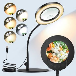 Lampe Loupe 10x LED 5 modes de couleur & luminosité Dimmable 360° Rotative USB Pour Modelisme/Réparation/Artisanat