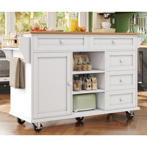 Desserte de Cuisine &agrave; roulette - 5 tiroirs et 5 compartiments - MDF - Blanc