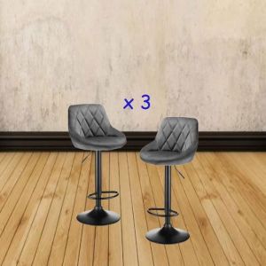 Lot de 6 Chaise de Bar Gris - BUL - Hauteur Réglable - Tissu - Métal - Scandinave - Moderne