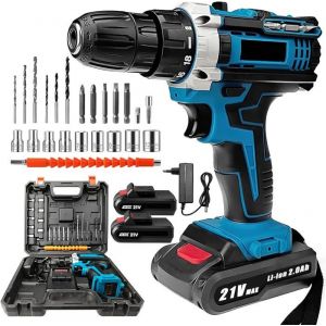 Perceuse Visseuse Sans Fil 21V Visseuse Devisseuse Sans Fil  32Nm Perceuse Électrique 24 Accessoires 2 Vitesses LED 2