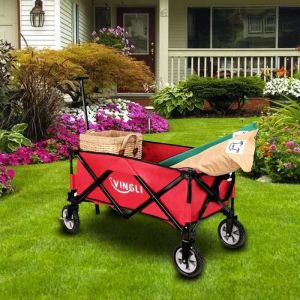 Chariot pliant chariot pliant de camping &agrave; 4 roues rouge 90*48cm