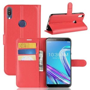 Coque Asus Zenfone Max Pro (M1) ZB601KL Etui PU Cuir Portefeuille avec Support Antichoc Housse - Rouge