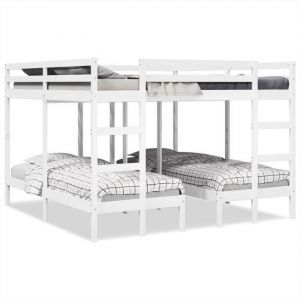 vidaXL Lit superposé triple blanc 200x200/80x200 cm bois de pin massif cadre de lit superposé trio meubles de chambre 3308584