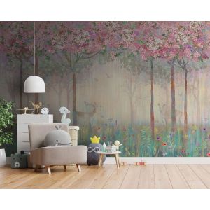 Papier Peint Chambre Enfant 360x250cm 3D For&ecirc;t Conte F&eacute;es Nature Arbres Fleur Lever de Soleil pour Gar&ccedil;on Fille Papier Peint