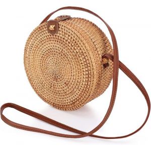 Sac en rotin rond sac en rotin bohème sac rond tissé fait à la mainac à bandoulière classique en rotin sac à bandoulière chic