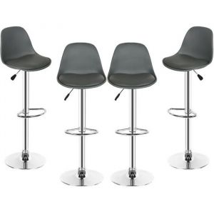 Lot de 4 Tabouret de Bar Gris - Design Scandinave - Hauteur Réglable - Structure en Métal Chromé