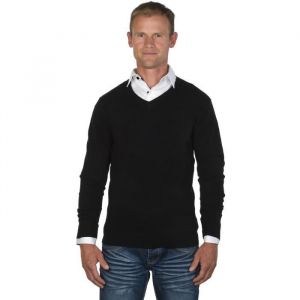 Pull Chemise Homme UGHOLIN Noir/Blanc - Col V 2 en 1 - Effet de superposition - Poignets de chemise visibles