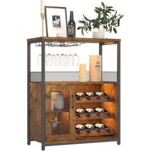 Meuble de Bar &agrave; Vin - TOYS S -  LED  avec Casier &agrave; Vin Porte-Verre-Buffet de Cuisine  Industriel -75 x 34 x 905 cm