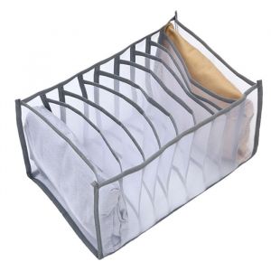 Bo&icirc;te de rangement pour v&ecirc;tements - Organisateur pliable - 9 grilles - Gris - Plastique et tissu - 36x23x195cm