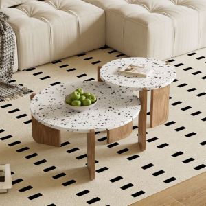 Table basse gigogne Style scandinave Table dappoint de salon 70x70x35cm+50x50x45.5cm Blanc bois