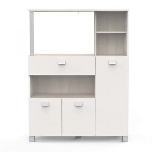 Desserte de cuisine meuble micro-ondes couleur acacia / blanc mat - Largeur 993 x Profondeur 413 x Hauteur 1322 cm