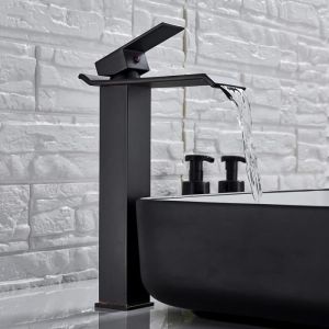 JULLYBATHEVY Robinet de Lavabo Cascade - Robinet Salle de Bain - Robinet Mitigeur - Haut Cascade de Mitigeur Lavabo - Noir Mat