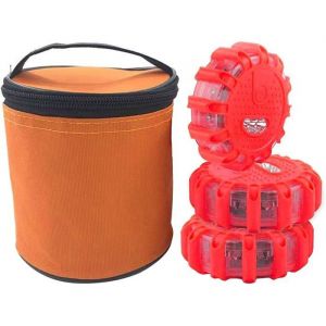 Lot de 3 gyrophares LED &agrave; piles accessoires s&eacute;curit&eacute; voiture magn&eacute;tiques &eacute;clairage de secours multifonction rouge GYROPHARE