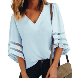 Chemise en mousselin Femme de Marque Couleur unie à manches courtes Chemise en Mousseline de Soie Femmes Grande taille baggy Col en