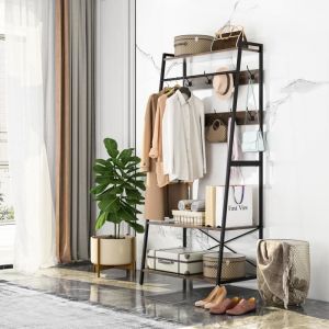 UNHO Porte Manteau Entrée Industriel Bois Vestiaire Industriel Meuble dEntrée Chaussures Cadre en Fer pour Bureau Chambre