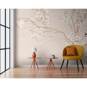 Papier Peint Panoramique Arbre 400x280cm 3D Arbre en Fleurs et Oiseaux Papier Peint intiss&eacute; pour Chambre Salon D&eacute;coration Murale