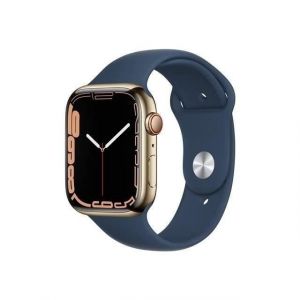 Apple Watch Series 7 GPS + Cellulaire - 45mm - Bo&icirc;tier acier inoxidable Or - Bracelet Sport bleu - Reconditionn&eacute; - Excellent &eacute;tat