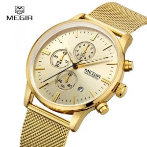 MEGIR mode homme affaires quartz montres acier inoxydable bracelet en maille montre-bracelet homme horloge lumineuse