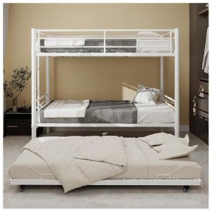 Lit superpos&eacute; Enfant en m&eacute;talConvertible en 2 LitsCadre de lit Enfant 90x190 en m&eacute;tal avec &eacute;chelles et rampes (A-Blanc)