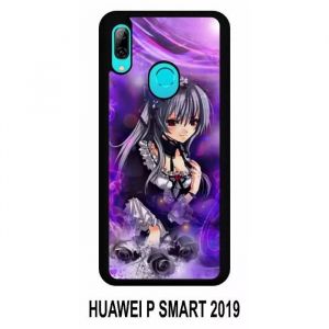 Coque pour huawei p smart 2019 - manga fille violet - silicone - bord noir
