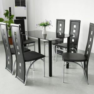Chaises de Salle à Manger QIAN - Lot de 6 en Simili cuir Noir - Dossier Haut 59cm - Capacité 120 kg