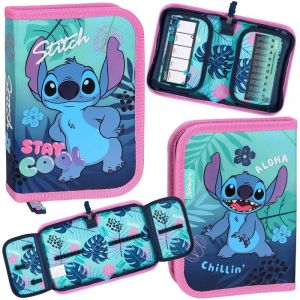 DISNEY Stitch Menthe-rose trousse à double rabat sans fournitures scolaires trousse scolaire PLIANTE pour filles
