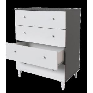 Commode meuble de rangement avec 4 tiroirs coloris gris blanc  - Hauteur 100 x Longueur 80  x profondeur 48 cm