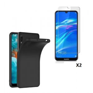 Coque Silicone NOIR Mat Compatible avec HUAWEI Y6 2019 + 2 Film de Protection décran en Verre trempé