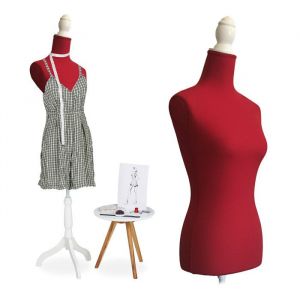 Mannequin de couture Relaxdays femme taille 36/38 r&eacute;glable en hauteur 165-175 cm avec tr&eacute;pied en bois rouge
