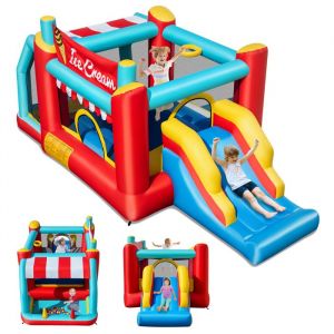 Château Gonflable 2 Enfants - DREAMADE - 5 en 1- Zone de Saut - Toboggan - Panier de Basket - Fosse à Balles -Thème de Crème Glacée