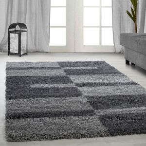 Tapis Shaggy à Poils Longs pour Salon Design à Carreaux Doux et Moderne Tapis Gris Tapis 140 x 200 cm