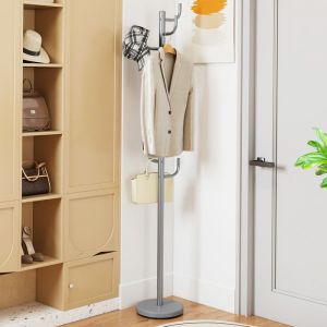 COSTWAY Porte Manteau sur Pied 175 CM Porte Manteau Perroquet en M&eacute;tal 8 Crochets Base Lest&eacute;e Gris