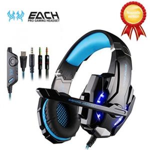 Kotion Each G9000 Casque de Jeu pour PS4 Tablet PC  Ecouteur Gaming avec Micro et LED - Noir+Bleu