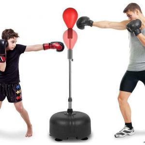 Sac de Frappe - Boxe Punching Ball sur Pied Enfant - Hauteur Réglable 135-155 cm - Rouge