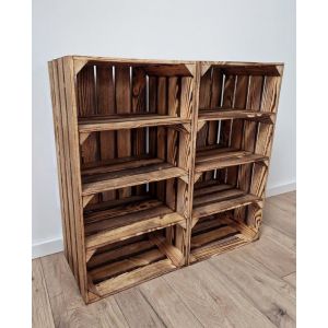 Caisse bois - PYXIDAS - Caisses avec 3 étagères - 75x40x30 cm - Lot de 2 - Effet brûlé