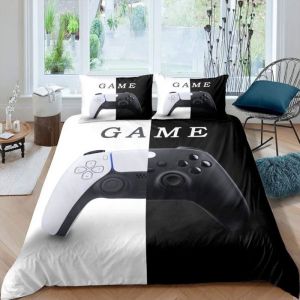Ensemble de literie Gamepad Gamer Housse de Couette Ensemble pour Jeunes Gamepad Couple Design 3 pi&egrave;ces Ensemble de lit 140x200cm