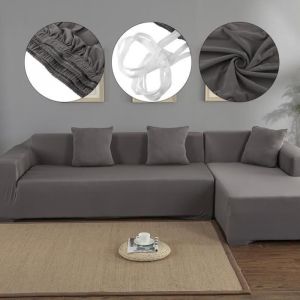 Housse de canapé de protection en polyester pour canapé 3 + 2 places - Gris - Déhoussable et lavable