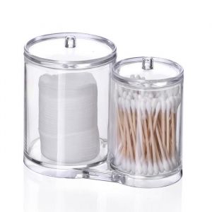 Kentop 2 en 1 Support de Coton-Tige en Transparent avec Couvercle Pot de Coton-Tige Salle de Bain Distributeur de Coton-Pad