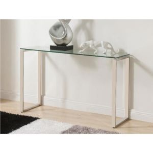 Console FREYA - Verre trempé & métal chromé - Design - L120 x P41 x H75 cm