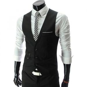 FUNMOON Gilet En Costume Homme Veste En Costume Sans Manches Homme Gilet Uni Coupe Slim Sans Chaîne En Métal