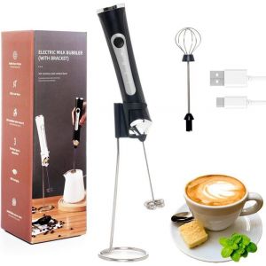 Mousseur à lait USB mousseur à lait électrique réglable en 3 vitesses avec 2 batteurs pour café matchacolacao -Noir