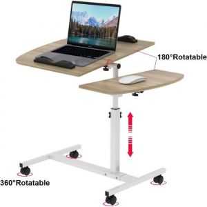 Table de Lit Hauteur Réglable avec Support de Souris Plateau Inclinable -avec Roulettes - Beige et Blanc