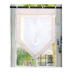 Autrefois Rideau enrouleur et brise bise 45 x 120 cm Beige Vichy Lin brodé Voilage Broderie Style Charme Petit Rideau Fin