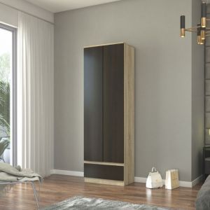Armoire de rangement bureau - 3 étagères 1 tiroir - 60x35x180 cm - Armoire de chambre 2 portes - Sonoma et Wengé