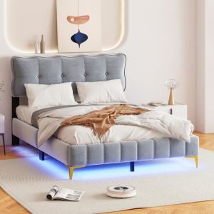 Lit superposé - Moderne - 140x200 cm - Tissu velours - Lumières LED - 2 places