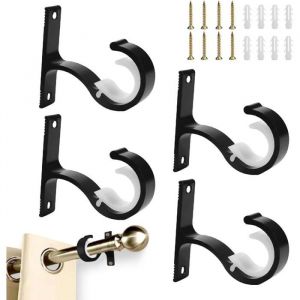 4 Pcs Support Tringle Rideau en M&eacute;tal Fixation Rideau Plafond Accroche Tringle Rideau &Oslash;25-28mm Support Barre Rideau (Noir)